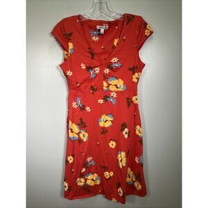Toad &Co Dress S‎ Red Floral Print Casual Preppy Stretch Organic Cotton Blend